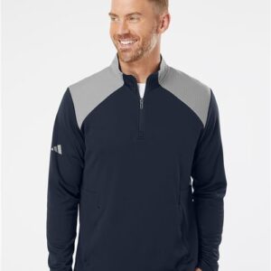 Adidas Men's Textured Mixed Media Quarter-Zip Pullover