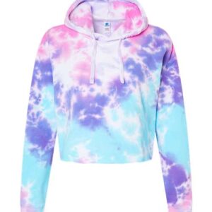 Colortone Women's Tie-Dyed Crop Hooded Sweatshirt