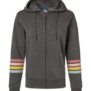 MV Sport Women's Striped Sleeves Full-Zip Hooded Sweatshirt