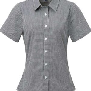 Artisan Collection by Reprime Women's Microcheck Gingham Short Sleeve Cotton Dress Shirt