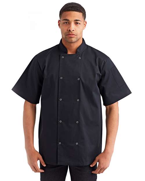 Artisan Collection by Reprime Unisex Ten Studded Front Short Sleeve Chef Coat - Image 4