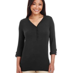 Devon & Jones Women's Perfect Fit™ Y-Placket Convertible Sleeve Knit Top