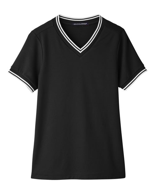 Devon & Jones Women's CrownLux Performance® Plaited Tipped V-Neck Shirt