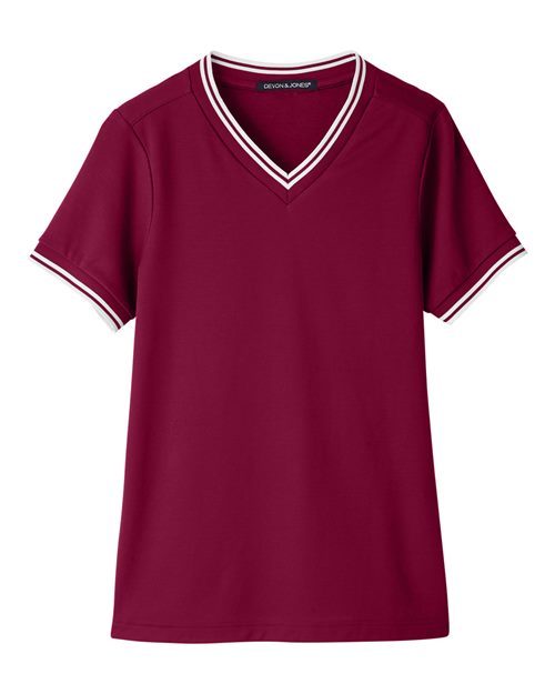Devon & Jones Women's CrownLux Performance® Plaited Tipped V-Neck Shirt - Image 3