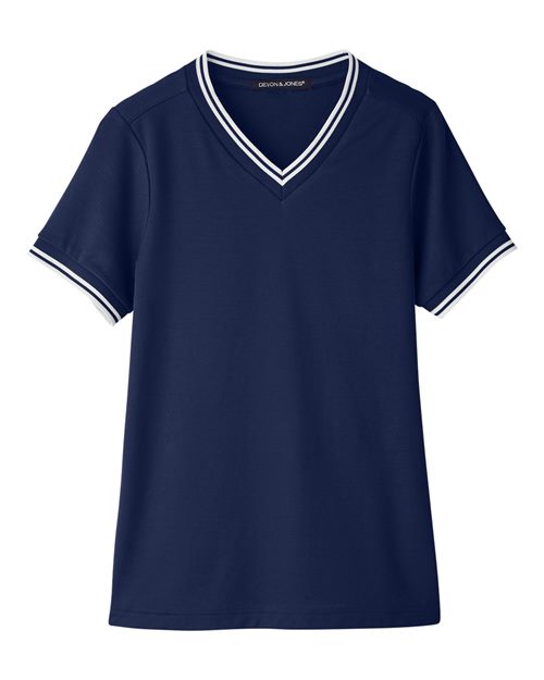 Devon & Jones Women's CrownLux Performance® Plaited Tipped V-Neck Shirt - Image 6