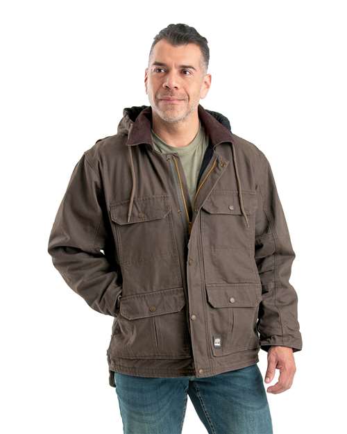 Berne Apparel Men's Heartland Washed Duck Zip-Off Hooded Coat - Image 3