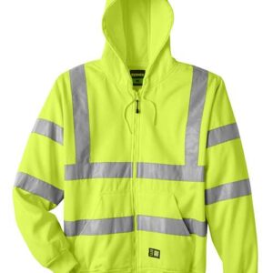 Berne Apparel Men's Tall Hi-Vis Class 3 Lined Full-Zip Hooded Sweatshirt