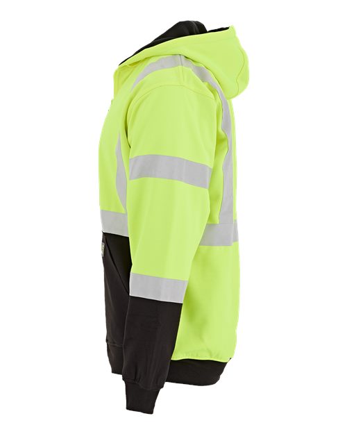 Berne Apparel Men's Hi-Vis Class 3 Color Block Full-Zip Hooded Sweatshirt - Image 3
