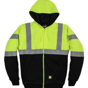 Berne Apparel Men's Hi-Vis Class 3 Color Block Full-Zip Hooded Sweatshirt