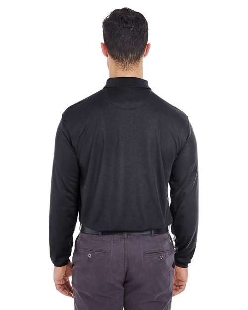 UltraClub Men's Cool & Dry Long Sleeve Mesh Piqué Polo - Image 5