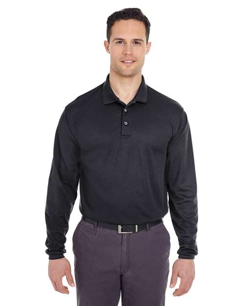 UltraClub Men's Cool & Dry Long Sleeve Mesh Piqué Polo - Image 3