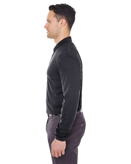 UltraClub Men's Cool & Dry Long Sleeve Mesh Piqué Polo - Image 4