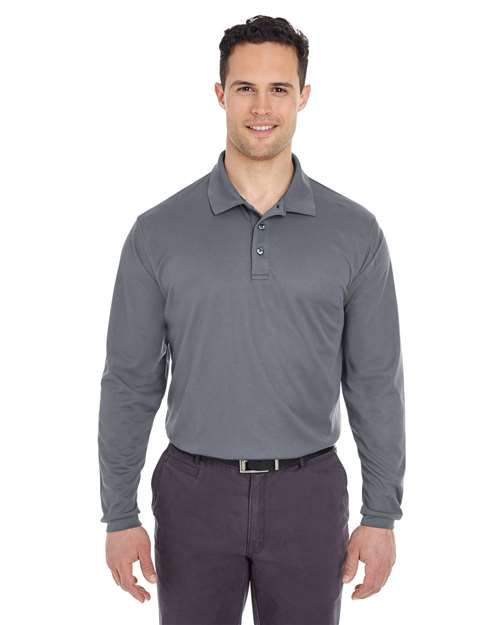 UltraClub Men's Cool & Dry Long Sleeve Mesh Piqué Polo - Image 7
