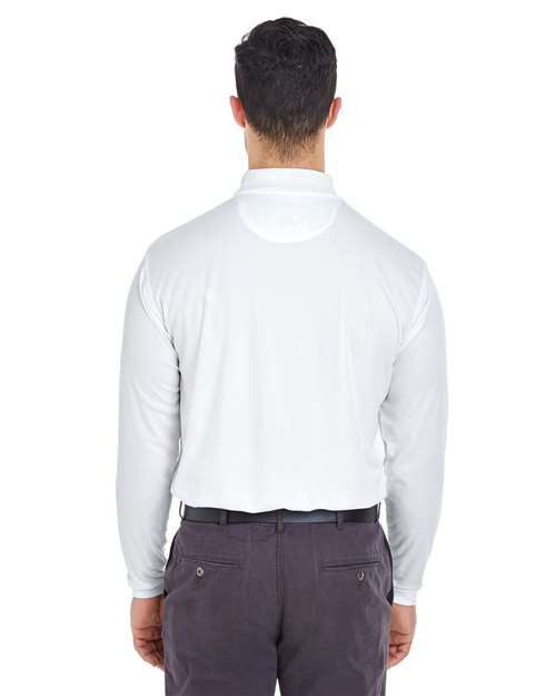 UltraClub Men's Cool & Dry Long Sleeve Mesh Piqué Polo - Image 25
