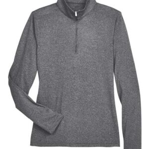 UltraClub Women's Cool & Dry Heathered Performance Quarter-Zip Pullover