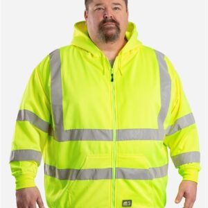Berne Apparel HVF021T - Men's Tall Hi-Vis Class 3 Lined Full-Zip Hooded Sweatshirt