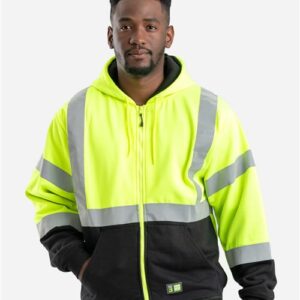Berne Apparel HVF023 - Men's Hi-Vis Class 3 Color Block Full-Zip Hooded Sweatshirt