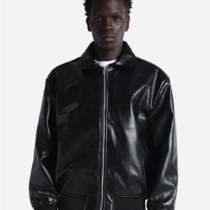Shaka Wear Unisex PU Leather Collared Varsity Jacket
