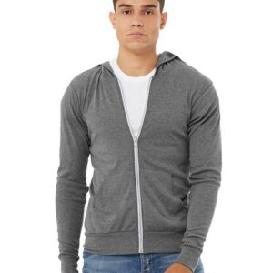 BELLA + CANVAS Unisex Triblend Lightweight Full-Zip Hooded Long Sleeve Tee
