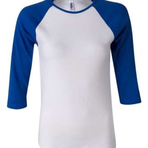BELLA + CANVAS Women’s 1X1 Baby Rib Raglan Three-Quarter Sleeve Tee