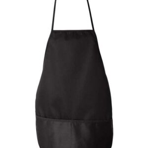 Liberty Bags 9 oz./yd², 70/30 polyester/cotton heavy twillNeck strap 25"Waist ties 23" eachTwo pocketsTrimmed round bottomNon-branded label/tag