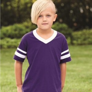 Augusta Sportswear Youth V-Neck Jersey with Striped Sleeves