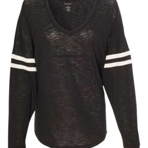 Boxercraft Women’s Slub Jersey Varsitee V-Neck Long Sleeve T-Shirt