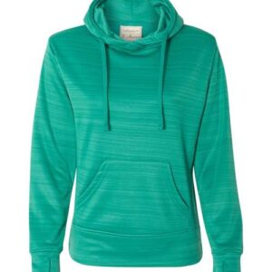 J. America Women's Odyssey Striped Performance Fleece Lapover Hooded Sweatshirt