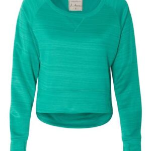 J. America Women's Odyssey Striped Performance Fleece Hi-Low Crewneck Sweatshirt
