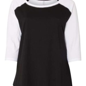 LAT Women's Curvy Collection Baseball Three-Quarter Sleeve Tee