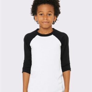 BELLA + CANVAS Youth Three-Quarter Sleeve Baseball Tee