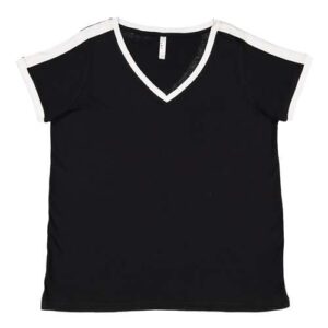 LAT Women's Curvy Retro Ringer Premium Jersey V-Neck Tee