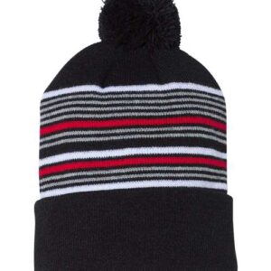 Sportsman 12" Striped Pom-Pom Cuffed Beanie