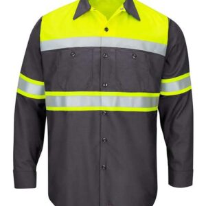 Red Kap Men's Hi-Visibility Colorblock Ripstop Long Sleeve Work Shirt