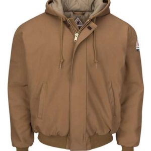 Bulwark Men's Insulated Brown Duck Hooded Jacket with Knit Trim