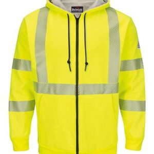 Bulwark Men's Tall Hi-Visibility Zip-Front Hooded Fleece Sweatshirt with Waffle Lining