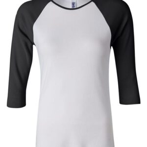 BELLA + CANVAS Women’s 1X1 Baby Rib Raglan Three-Quarter Sleeve Tee