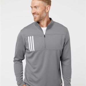 Adidas Men's 3-Stripes Double-Knit Quarter-Zip Pullover